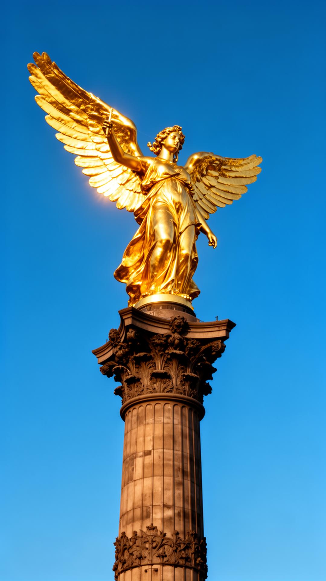 Ángel de la Independencia bañado por la luz del sol — símbolo dorado de México